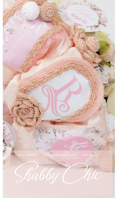 Lumanare de botez pentru fetite deosebita cu monograma si bujori, 65x4 cm, Shabby Chic  7